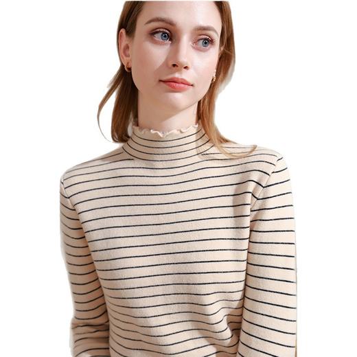 I5D3111-LY条纹针织打底衫女2025新款女装减龄木耳边半高领套头毛衣内搭上衣 商品图4