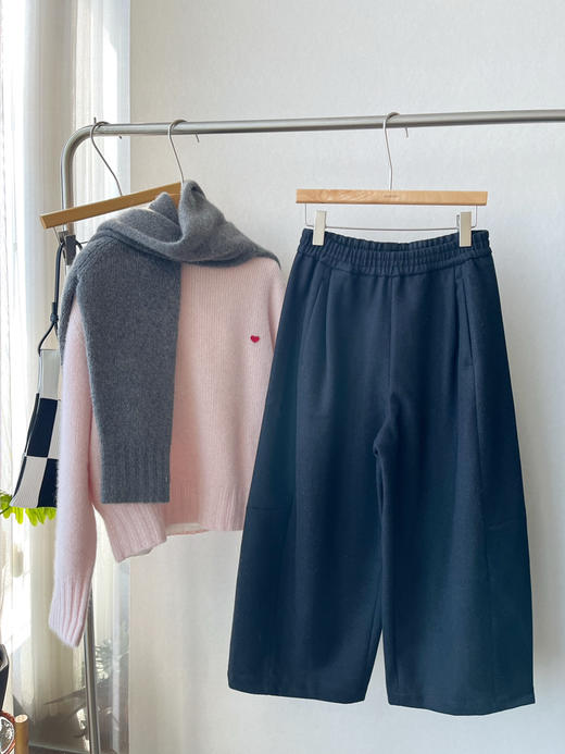 【自由自在】噢蜜ooomeooo松紧腰毛呢九分宽腿时髦裤 商品图11