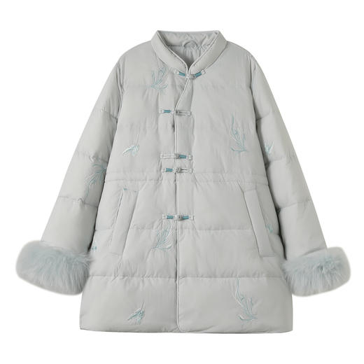 HJY2577522025年冬季新款90白鸭绒狐狸毛中长款中式国风刺绣收腰显瘦羽绒服 商品图4