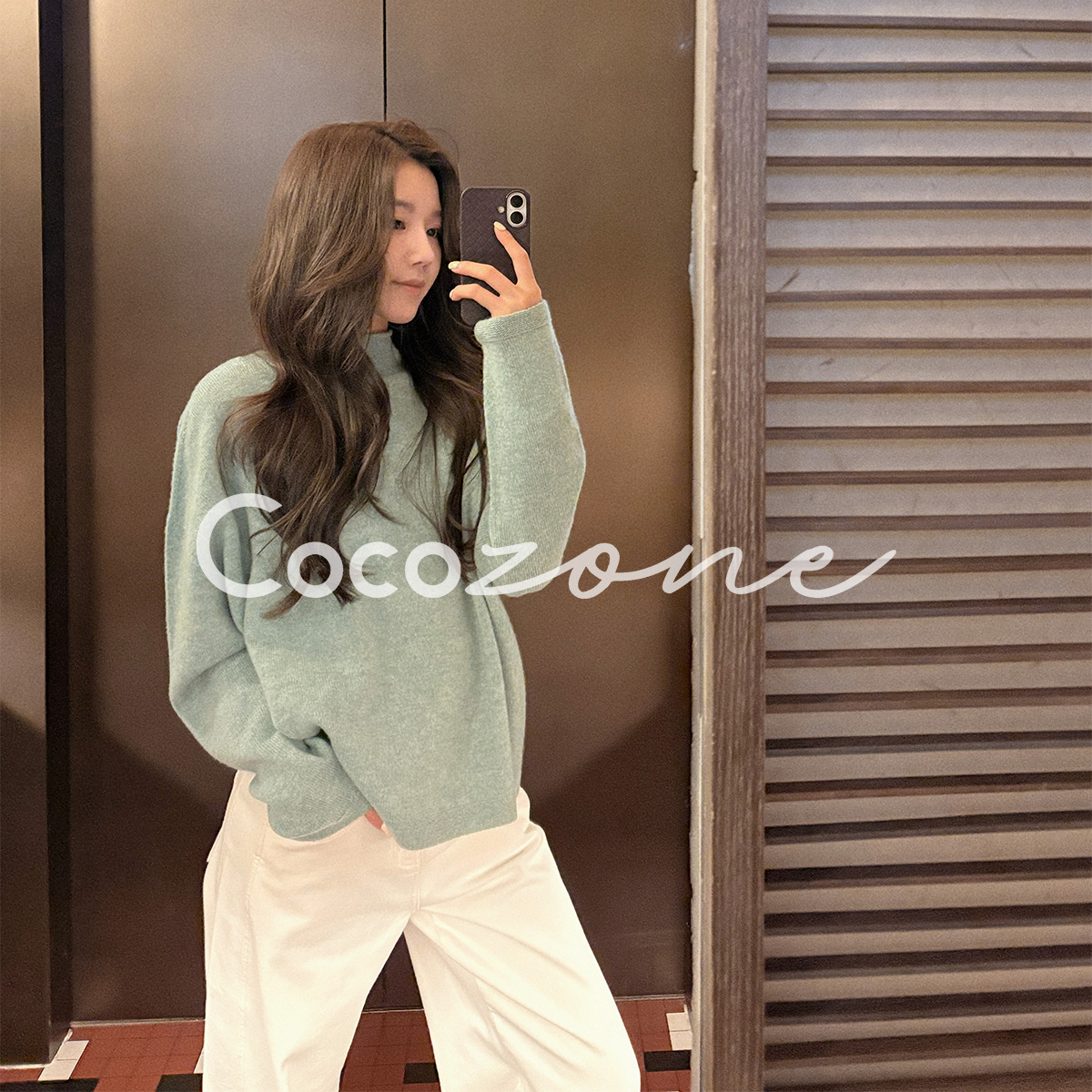 COCO ZONE 刘 一一“抹茶毛衣”100绵羊毛高领羊毛衫 CD2A3262