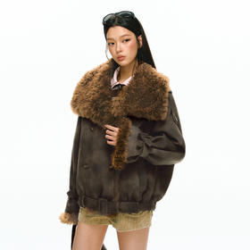 Ariseism 美式复古设计感仿皮草棉服女冬季新款加厚保暖上衣