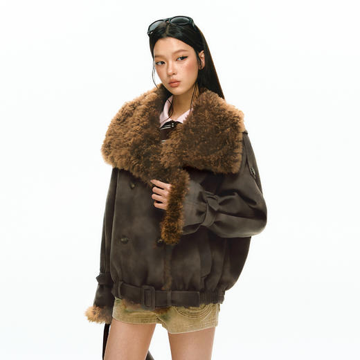 Ariseism 美式复古设计感仿皮草棉服女冬季新款加厚保暖上衣 商品图0