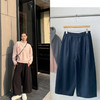【自由自在】噢蜜ooomeooo松紧腰毛呢九分宽腿时髦裤 商品缩略图0