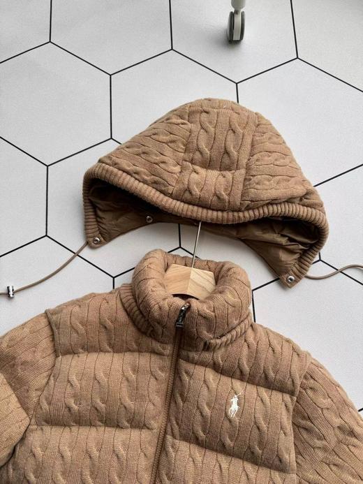 D122149老钱风织针拼接羊毛蓬松连帽羽绒服 商品图12