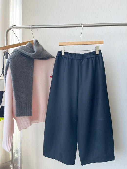 【自由自在】噢蜜ooomeooo松紧腰毛呢九分宽腿时髦裤 商品图12