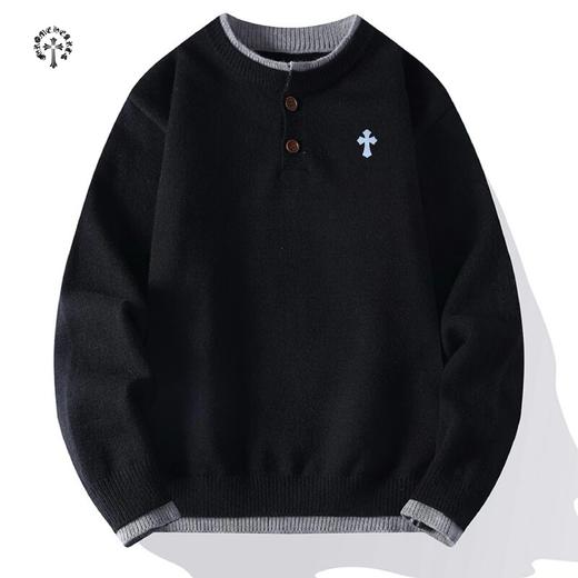 D122179新款三色慵懒风宽松版假两件情侣款毛衣 商品图2