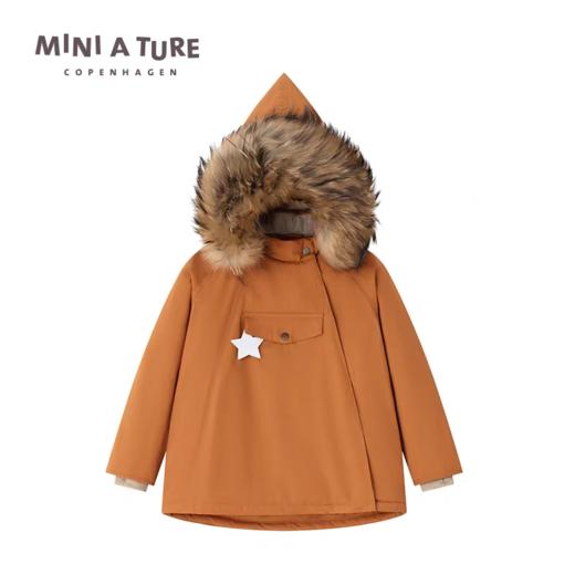 丹麦MINI A TURE童装25冬新男女小童防水保暖毛领精灵帽夹克外套 商品图3