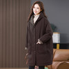 丁摩 咖绿色连帽棉服女中长款秋冬季新款加厚保暖棉袄棉衣外套5ZF-2820 商品缩略图3