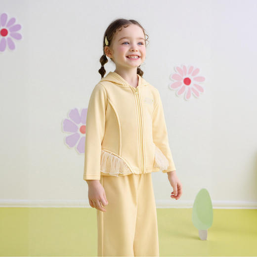 笛莎Deesha 童装女童套装2026春新款双层花边下摆连帽套装 商品图0
