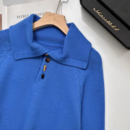 D122109显白蓝设计感前后两穿~ 冬季牛角扣翻领小众羊毛毛衣 商品图9