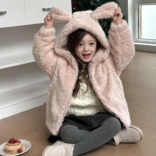 艾摩贝贝中大小女童冬季韩版小萌兔子加厚毛绒连帽外套潮【加绒】 商品图1