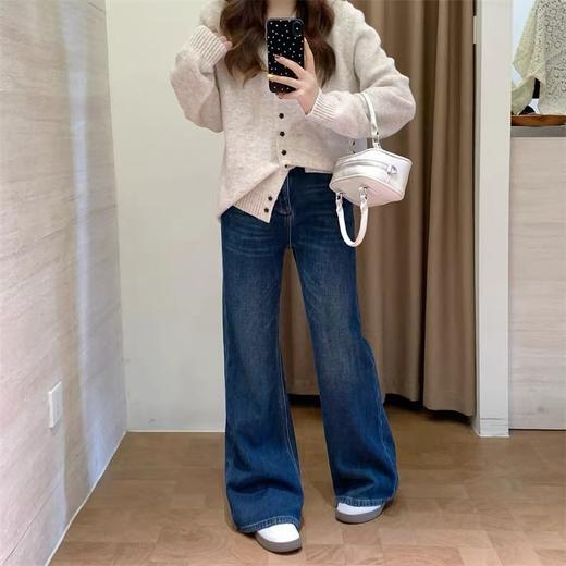 D122123时髦腿精加厚加绒保暖微喇裤女冬季复古显瘦柔软弹力喇叭牛仔长裤 商品图9