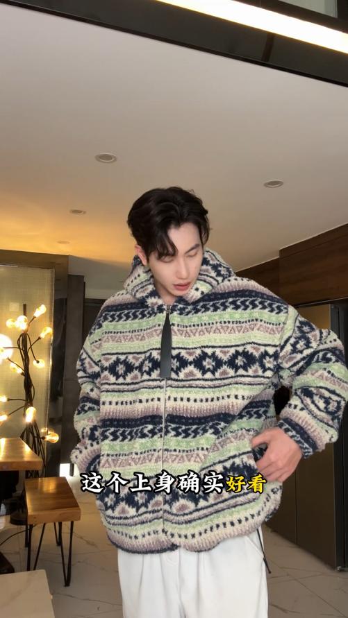 SDSA男士秋冬新款痞帅男装美式撞色提花拉链连帽卫衣百搭宽松上衣 商品图0