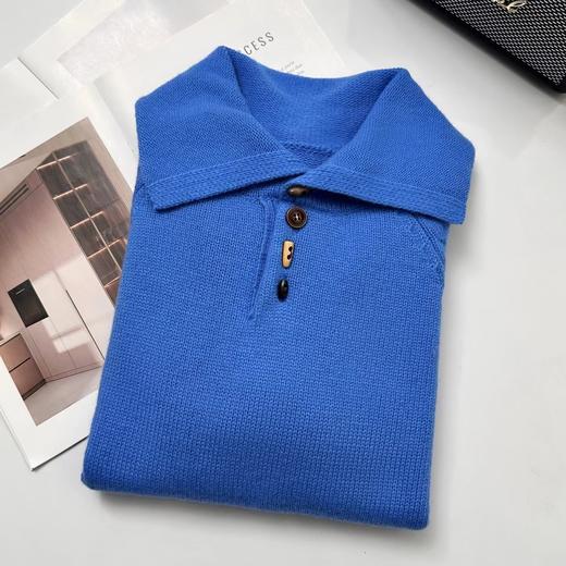 D122109显白蓝设计感前后两穿~ 冬季牛角扣翻领小众羊毛毛衣 商品图7