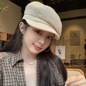 2025年春新款镂空云朵贝雷帽女大头围显脸小画家帽日系百搭帽子潮