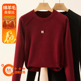 丁摩 新款圆领德绒打底衫女秋冬内搭含羊毛蚕丝加绒加厚保暖中领上5ZF-M969