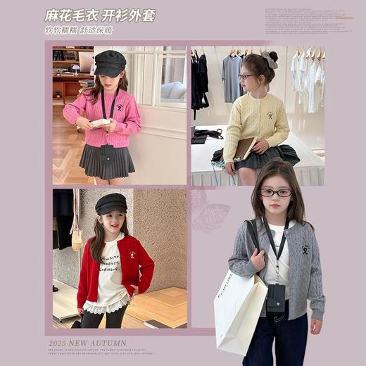 艾摩贝贝儿童秋季保暖绞花毛衣女童休闲洋气针织麻花开衫外套上衣 商品图0