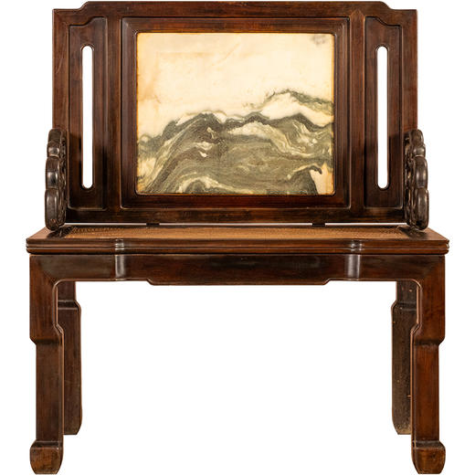 清代 红木镶云石背屏龙纹宝座 商品图5