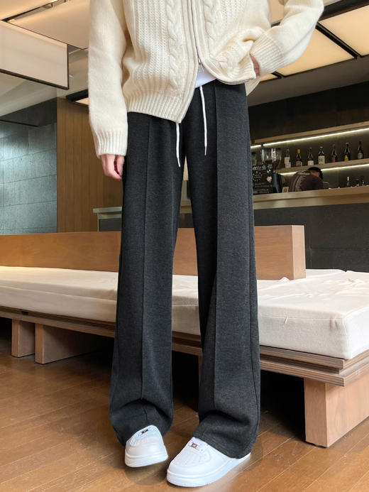新款羊毛阔腿裤 女秋冬季直筒裤 2025高腰休闲垂感窄版加绒直筒裤 人字纹毛呢裤 商品图3
