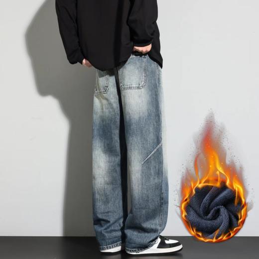 D122107冬季新款加绒腰口抽绳设计宽松时尚休闲牛仔裤 商品图4