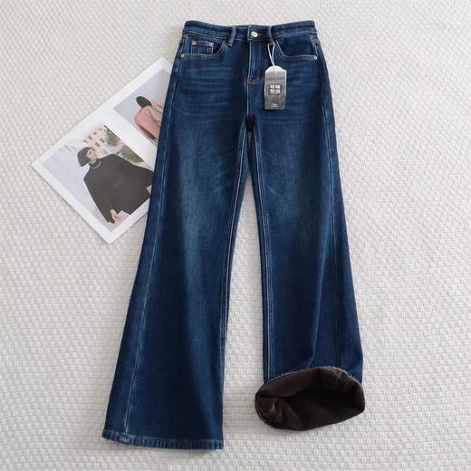 D122123时髦腿精加厚加绒保暖微喇裤女冬季复古显瘦柔软弹力喇叭牛仔长裤 商品图11