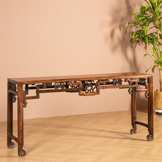 清代  红木透雕如意卡子花条桌 商品图0