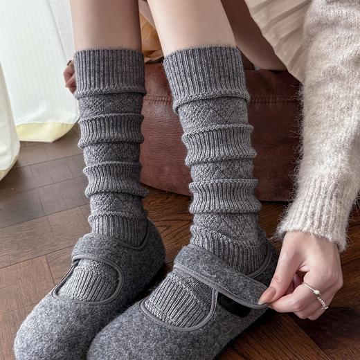 WZ103034秋冬新款羊驼绒双针JK堆堆袜加绒加厚羊毛袜日系保暖蓄热小腿袜女 商品图3