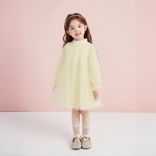 笛莎Deesha 童装女童连衣裙2026春新款甜美网纱长袖连衣裙 商品图2