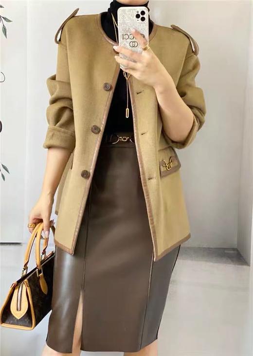 12.12错过没有！清货不退【高端系列】手工定制1389款10%羊绒➕90%澳毛拼皮包边英伦风双面尼大衣-喜出 商品图3