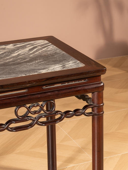 清代 红木镶云石绳纹圆包圆文房桌 商品图2