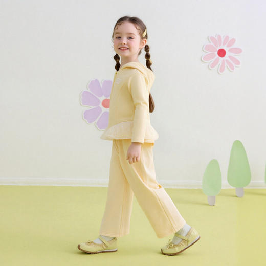 笛莎Deesha 童装女童套装2026春新款双层花边下摆连帽套装 商品图1