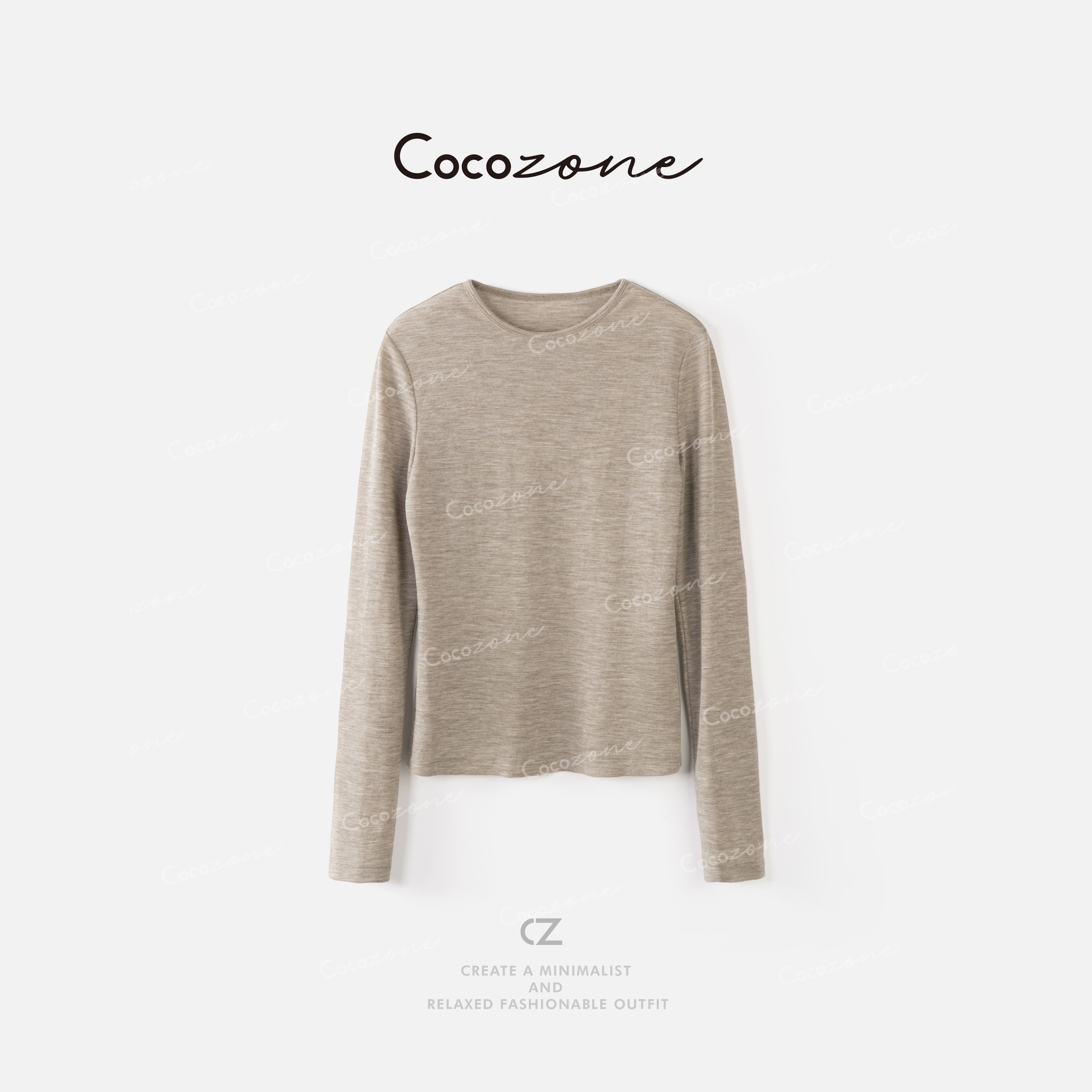 COCO ZONE 刘一一 100美莉诺羊毛圆领纯色长袖T恤 CD1A1365