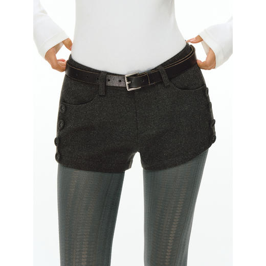 Ariseism 美式复古设计感灰色毛呢短裤女秋冬新款加厚裤子 商品图2