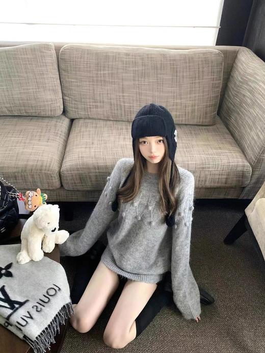 D122122秋冬新款设计感软糯毛球圆领毛衣菱形麻花甜美套头针织衫女 商品图8