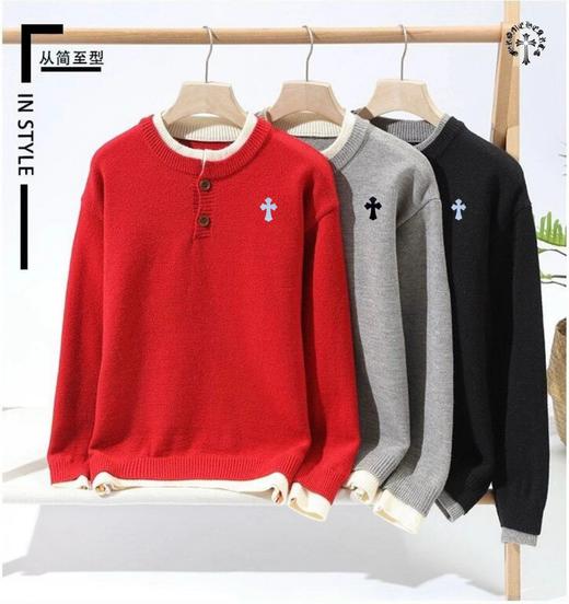 D122179新款三色慵懒风宽松版假两件情侣款毛衣 商品图0