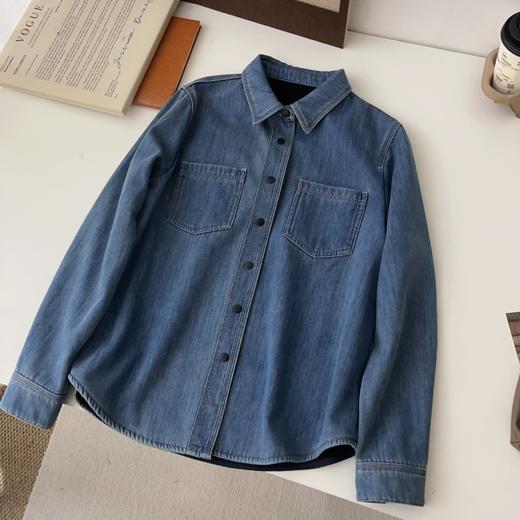 丁摩 【主推款】经典两色加绒牛仔衬衫女冬韩版宽松单排扣翻领保暖内搭5ZF-12225 商品图2