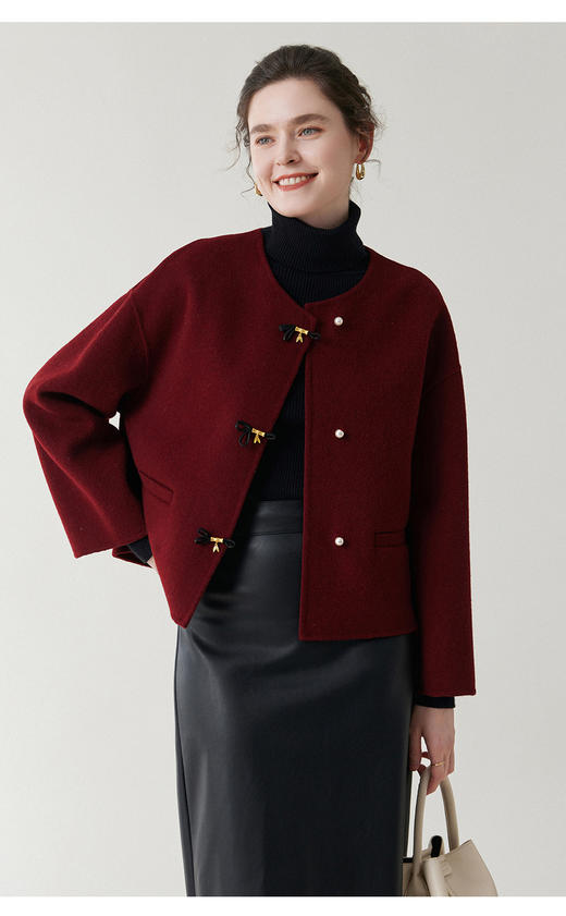 丁摩 新中式短款纯羊毛呢子外套轻奢毛呢上衣秋冬双面呢羊绒大衣5ZF-12226 商品图5