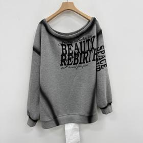 NC一字领描边喷漆长袖卫衣50720（灰）秋季253040240321