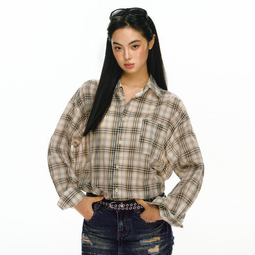 Ariseism 美式复古设计感长袖格子衬衫女秋冬新款上衣 商品图0