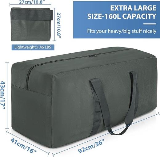 美国 TORIBIO 36英寸超大行李袋 160升可折叠旅行露营波斯顿行李包 灰色 商品图3