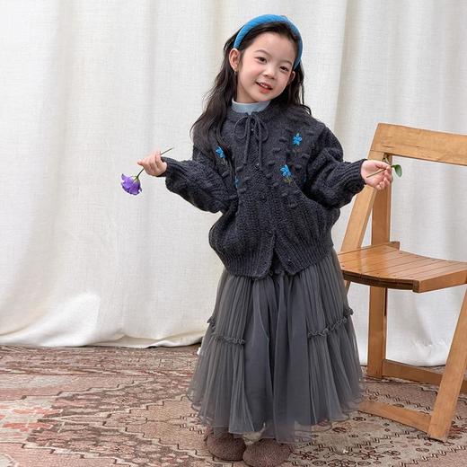 艾摩贝贝女童森系针织开衫儿童立体花饰品上衣手工小花毛衣外套 商品图1