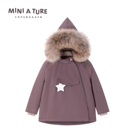 丹麦MINI A TURE童装25冬新男女小童防水保暖毛领精灵帽夹克外套 商品图2