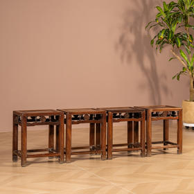 清代  红木铜钱工方凳（一堂）