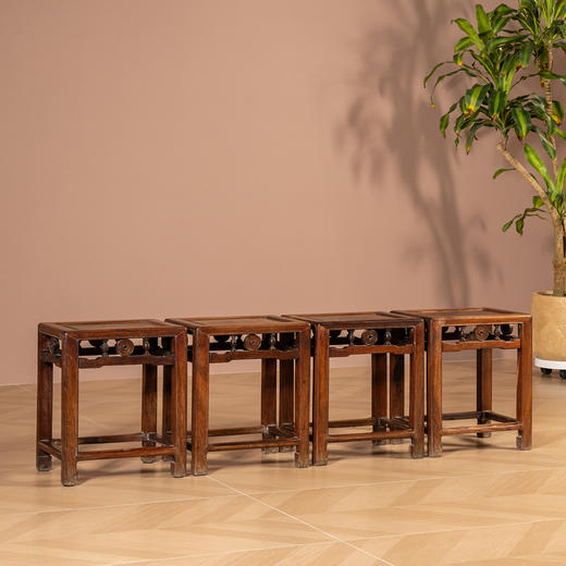 清代  红木铜钱工方凳（一堂） 商品图0