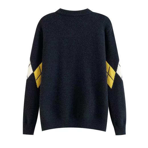 D122120撞色菱格长袖针织开衫上衣女秋冬慵懒软糯百搭毛衣外套 商品图4