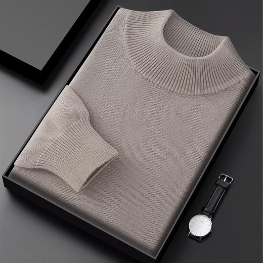 丁摩 新款100%纯棉针织衫男秋冬季不起球套头毛衣宽松纯色圆领打底线衣5ZF-48 商品图1