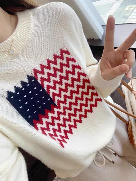 D122121美式氛围感波浪纹爱心图案圆领百搭毛衣 商品图7