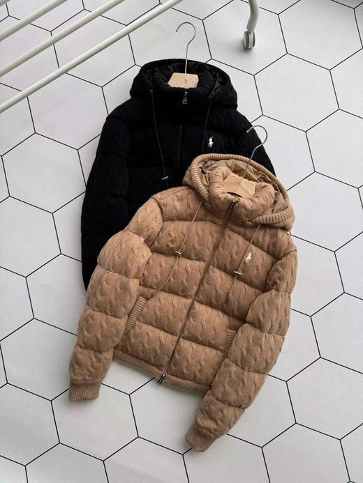 D122149老钱风织针拼接羊毛蓬松连帽羽绒服 商品图0