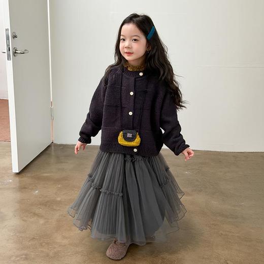 艾摩贝贝女童温柔慵懒风毛衣设计感不对称纽扣针织开衫外套上衣 商品图2