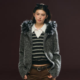 Ariseism 美式复古设计感连帽可拆卸毛领连帽外套女冬季新款